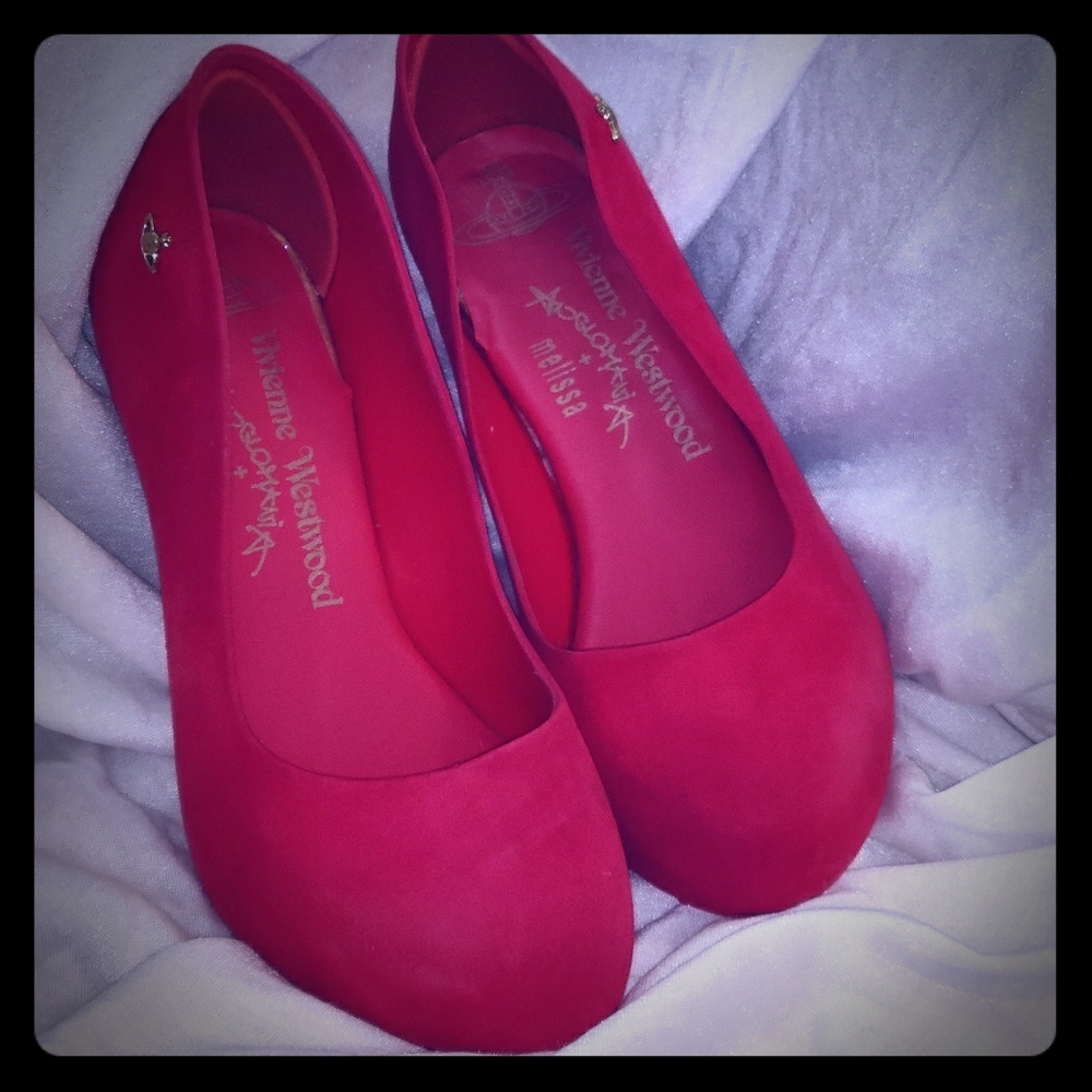 Red faux suede designer heels